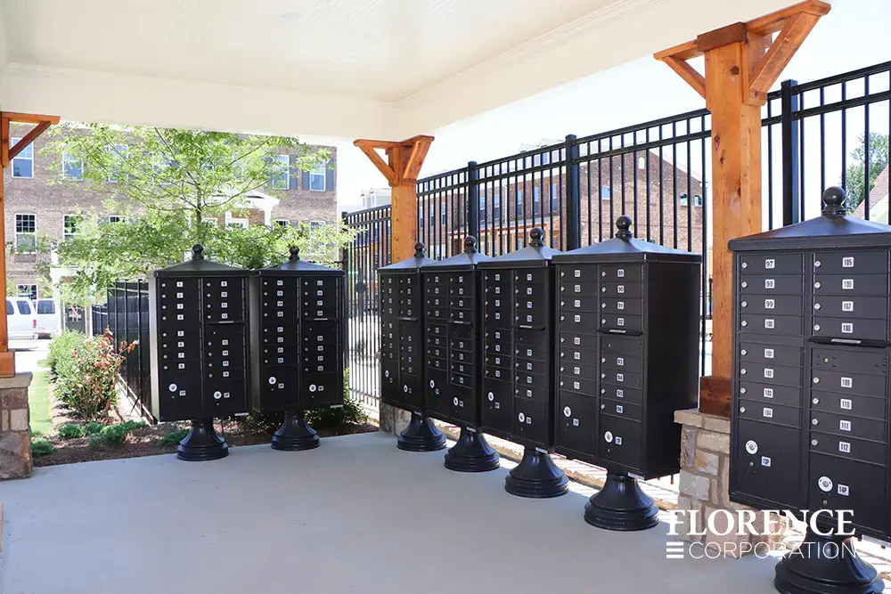 vogue-CBU-Accessories_027 vogue™ accessories on vital™ cluster box units in black installed under covered gazebo near community swimming pool