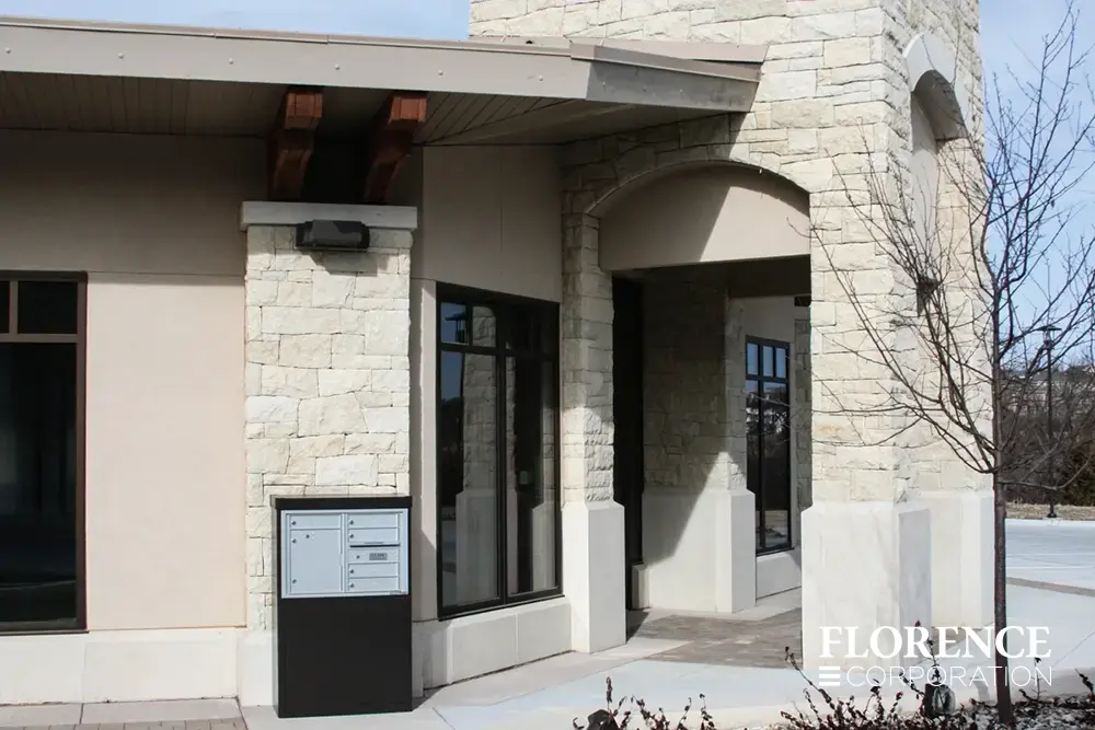 4C-versatile-surface-depot_012 versatile™ 4C mailbox installed in freestanding depot cabinet outside of limestone commercial building in mid winter