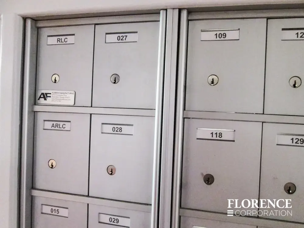 1700 Series 4B+ horizontal mailboxes in anodized aluminum macro detail shot showing address number slots