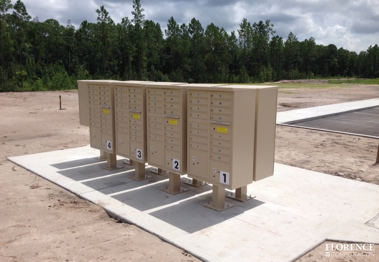 Outdoor cluster box units installed in a new construction development